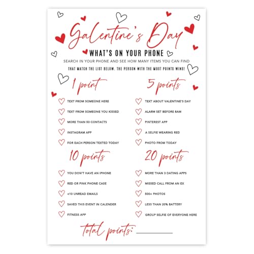 Andaz Press 4"x6" Galentines Day Games for Women, Red & Black Galentine's What's On Your Phone Fun Galentines Activities, Brunch Drinking Games, Happy Galentines Day Party Game, Girls Night, 24-Pack