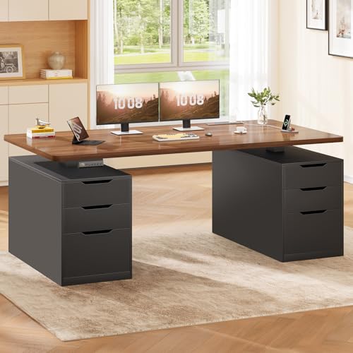 SEDETA Electric Standing Desk with 6 Drawers, 55" Adjustable Stand up Desk with Storage, Computer Desks with Power Outlets for Home Office, Black