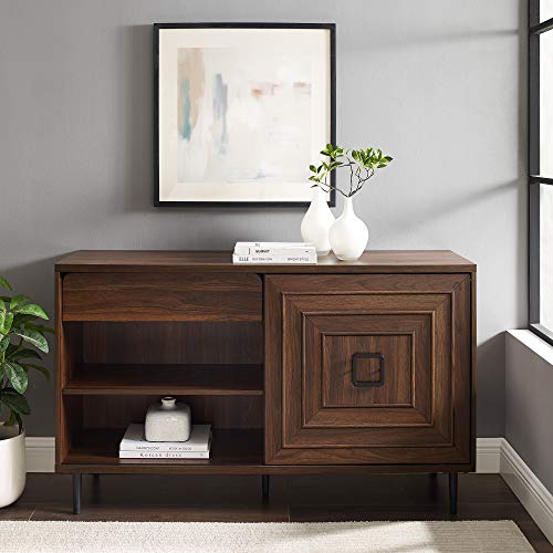 Walker Edison Mid-Century Modern Wood Kitchen Buffet Sideboard-Entryway Serving Storage Cabinet Doors-Dining Room Console, 52 Inch, Dark Walnut #TOP28