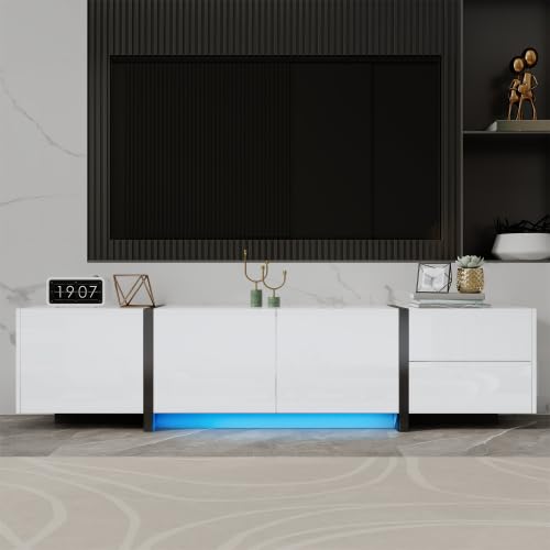 Merax White High Gloss TV Unit Cabinet,Sturdy with Black Accents,Spacious Storage,Ideal for Living Room Media Organization & Decor,Easy Assembly - 170 * 29.5 * 40 CM — image 1