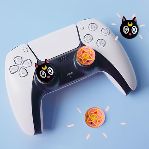 Image of PERFECTSIGHT 4 PCS Cute Thumb Grip Caps for PS5 /PS4 /Xbox One (Series X, S) /NS Switch Pro Controller, Magic Moon Analog Stick Grips Thumbsticks, Kawaii Silicone Joystick Button Covers (Luna)