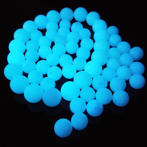TWINKLING Glow in The Dark Beads, Luminous Solar Stones, Round Glowing Beads with Hole for DIY Crafts Bracelets Jewelry Making Decoration, 70pcs (8mm, Blue)