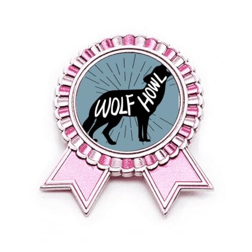 Broche loup noir contour animalier en métal rose finition de précision M