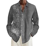 Maillot informal de manga larga con botones para hombre, estampado de coco, gris, XL