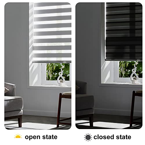 Persilux Cordless Zebra Roller Window Shades Free-Stop Roller Blinds (32" W X 72" H, Grey) Light Control for Day and Night, Light Filtering Sheer Roller Shades for Windows, Easy to Install