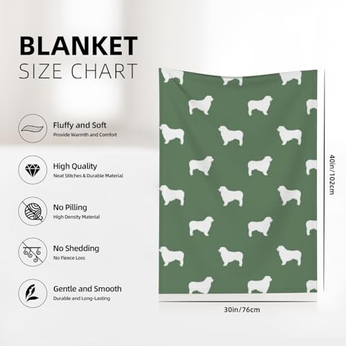 Tcoay Australian Shepherd Silhouette Hunderassen Med Green, Überwürfe für Schlafsofa, Stuhl, dekorative Überwurfdecke, Decke für die Reise, 76,2 x 101,6 cm