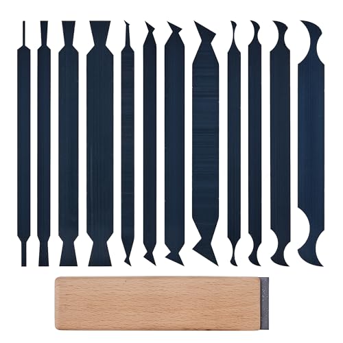 HERMIT TOOLS New Cabinet Scraper Cards and Cabinet Scraper Burnisher with 12 Piece Multi-Shaped Scraper Set Suitable for Various Small space and Small-Sized Tasks(HTCSCS13)