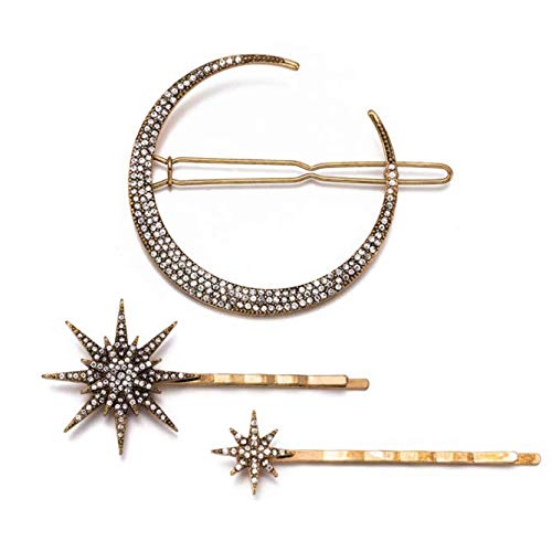 DNHCLL Moon Star Hexagram Crystal Hair Clips Set Women Lady Alloy Barrettes Hairpin Side Clip Hair Accessories Decorative Hair Accessoeies Headpieces for Women