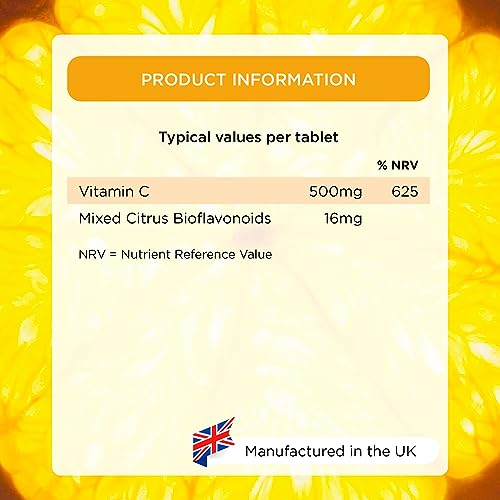 Healthspan Vitamin C 500mg (160 Chewable Tablets) | Supports Immune & Nervous Systems | Boosts Energy Levels & Psychological Function | Added Natural Citrus Bioflavonoids | Free of Aspartame | Vegan - Image 6