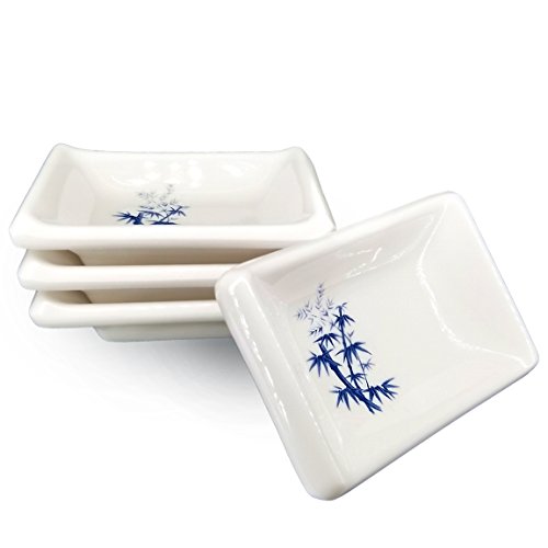 Happy Sales HSDBBM4T Melamine Sauce Dipping Bowls Sauce Dishes Set of 4 pc Tetragon Bamboo