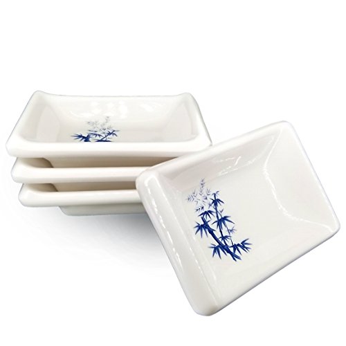 Happy Sales HSDBBM4T, Melamine Sauce Dipping Bowls, Sauce Dishes, Set of 4 pc Tetragon, Bamboo