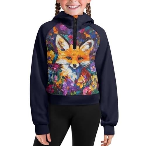 Graphic Hoodies for Teen Girls Zip Up Sweatshirt Fall Outfits Crop Tops with Pockets for Kids Soft Activewear 5-142