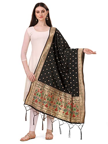Image of DEVANGI Women's Woven Banarasi Silk Dupatta /Chunni For Women, Floral Print 1 Meter Wide and 2.3 Meter Length Printed Designer Dupatta /Chunni For Girls