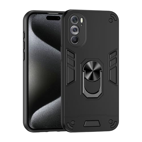 Compatible with Motorola Edge X30 Phone Case Series Rugged, Shockproof Protective Cover with Built-in Metal Ring Stand, Compatible with Magnetic Car Mount- Black