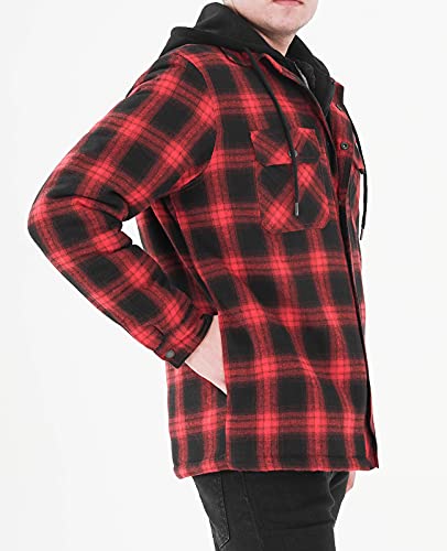 Image of Mens Flannel Jacket with Hood Thicken Quilted Lined Flannel Shirt Jackets for Men