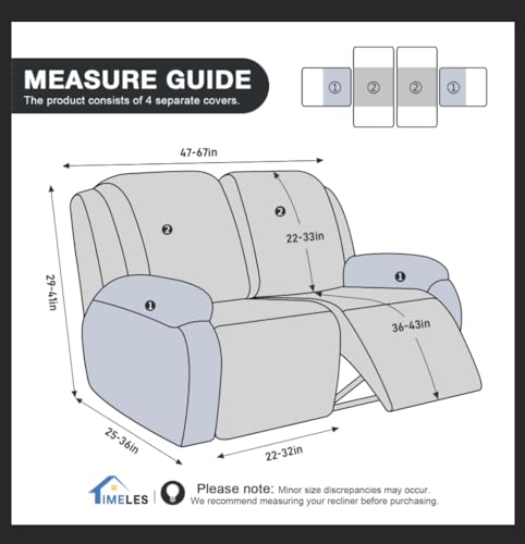 Image of Timeles Recliner Covers Recliner Loveseat Covers Reclining Couch Covers Sofa Slipcovers Stretch Soft Washable (Two-Seater, Gray)