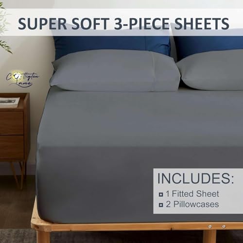 Image of 100% Pure Cotton Elastic Fitted Bedsheet for 72x78 Inch Mattress | Dark Grey Solid | Soft, Breathable & Skin-Friendly | Deep Pocket All-Around Elastic | Wrinkle Resistant | King Size