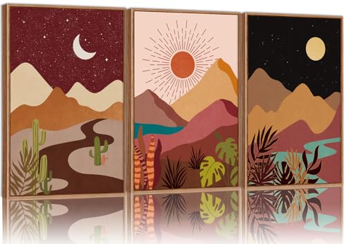 SIGNINART Boho Desert Framed Canvas Wall Art Set of 3, Colorful S...