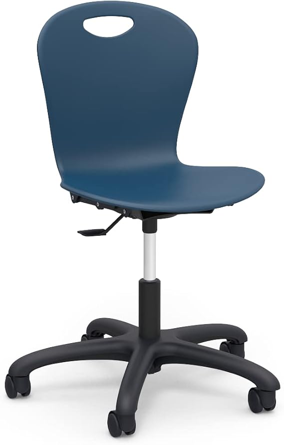 Virco ZTASK18 ZUMA Mobile Task Chair with Wheels (1 Chair), 16-20 Adjustable Seat Height for Teachers and Students 5th Grade - Adult, Ideal for Classrooms and Computer Labs - Navy