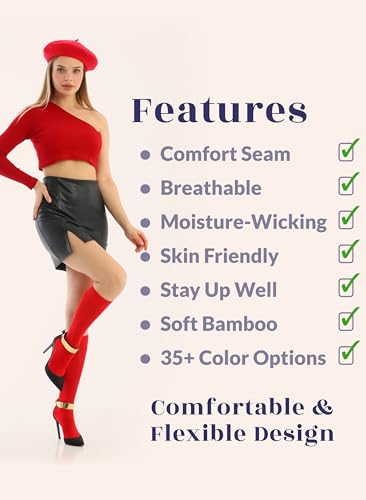 Image of Hugh Ugoli Women's Rayon Derived from Bamboo Knee High Socks Comfort Seam Long Dress Socks, Shoe Size 5-8 /8-11, 4 Pairs