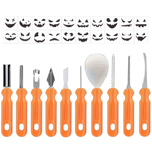 Eventerde Kit de Tallado de Calabazas | Cuchillos Cortadores Para Calabazas | Cuchillos, Raspador y Cortador con Plantillas para Manualidades de Decoración de Halloween para Adultos