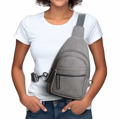 Image of Alldaily Large Sling Bag for Women Crossbody Purse Leather Fashionable Trendy Chest Bag for Travel, Fanny Pack (Grey)