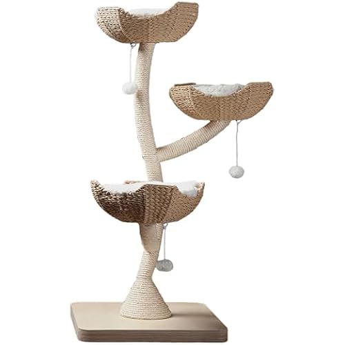 Habitat Haven The Sanctuary Cat Tree - Luxury Cat Condo, Large Modern Indoor Tower with 3 Faux Fur Beds, Scratching Posts, and Toys for Cats, 23-Inch Width x 23-Inch Depth x 52-Inch Height