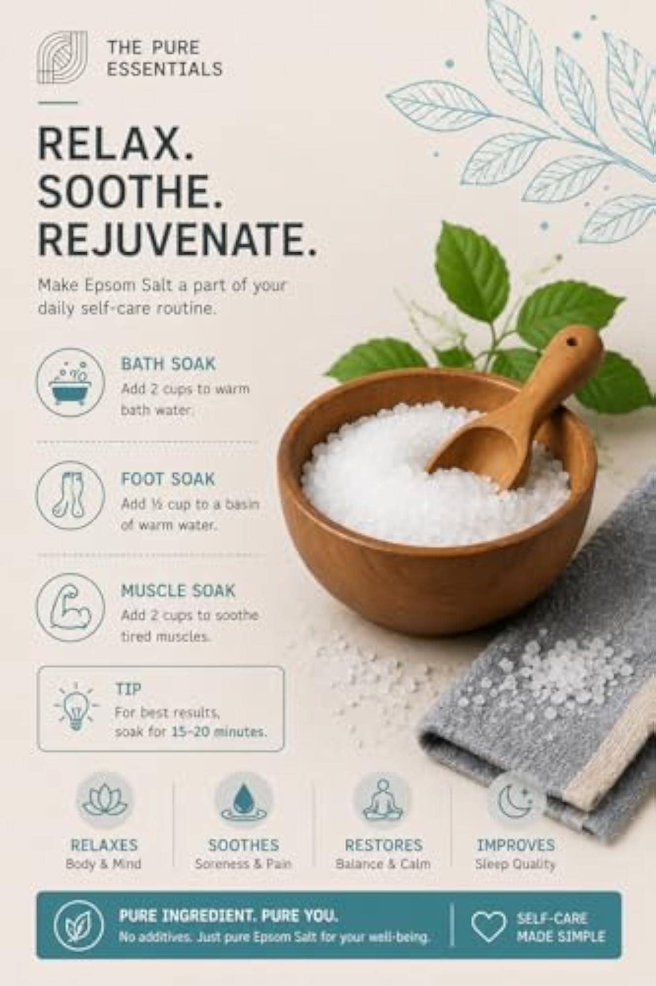 Epsom Salt for Foot & Bath 1kg, Magnesium Sulphate
