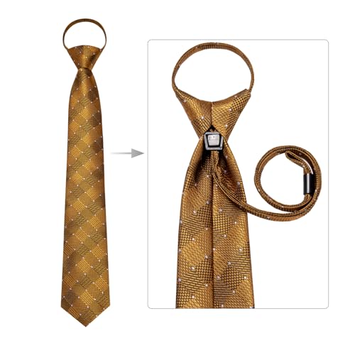 Image of Hi-Tie Zipper Ties for Men Pre-tied Tie Set Lapel Pin Pocket Square and Cufflinks Formal Business Wedding Adjustable Necktie