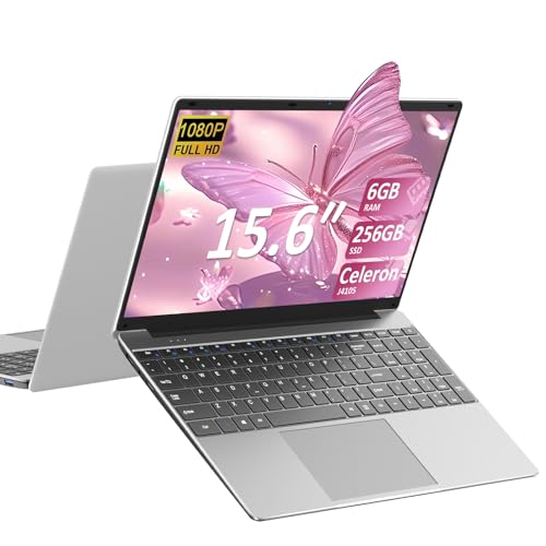 Pc Portatile 15.6 Pollici Celeron J4105 Upto 2,8 GHz WIN11 Pro Laptop 6GB RAM 256GB SSD TF 1TB LPDDR4 5G WiFi 1920*1080 FHD USB 3.0 Widevine L1 Computer Portatile Con il Topo Film Italiano - Silver-W6