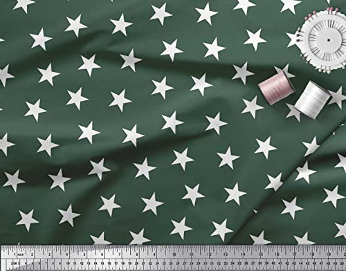 Image of Soimoi Green Cotton Canvas Fabric Stars Star Print Sewing Fabric BTY 58 Inch Wide