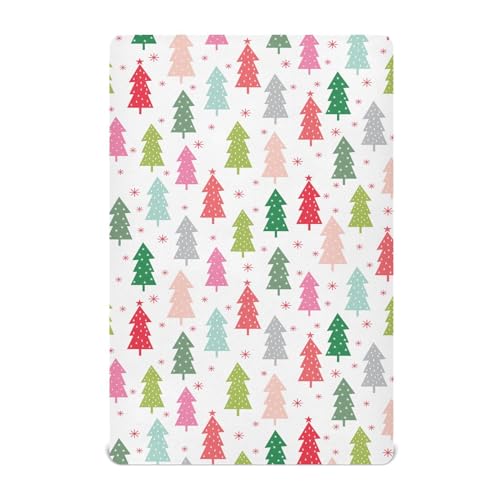 Image of Colorful Christmas Tree Crib Sheets Soft Breathable Fitted Baby Crib Sheets Mattress Cover for Girl Boys, 52 inch x 28 inch x 9 inch