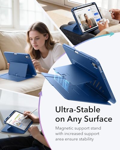 Image of ESR for iPad A16 Case, iPad 11th /10th Generation Case (2025 /2022) 11 Inch /10.9 Inch, Vertical Stand Cover with Pencil Holder, Ultra-Stable Magnetic Cover, Multi Stand Angles, Flip Series, Blue | (2025 /2022)