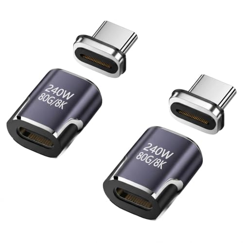 YFFSFDC USB-Cマグネット式 Type C 変換アダプタ USB4.0 N52自動吸着 マグネット 8K@60Hz映像出力 80Gbps高速データ転送 240W急速充電 Mac Book Pro、Nintendo Switch、Nexus 6P 5X、iphone16、Sam sung Galaxy S8、L G G5 V20などのType Cデバイスに対応 2個セット アッシュパープルの商品画像（Amazon）