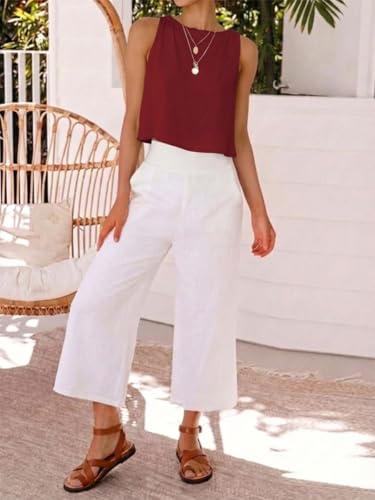 Image of IDEALSANXUN Womens Linen Crop Tank Tops 2026 Spring Summer Sleeveless Tops