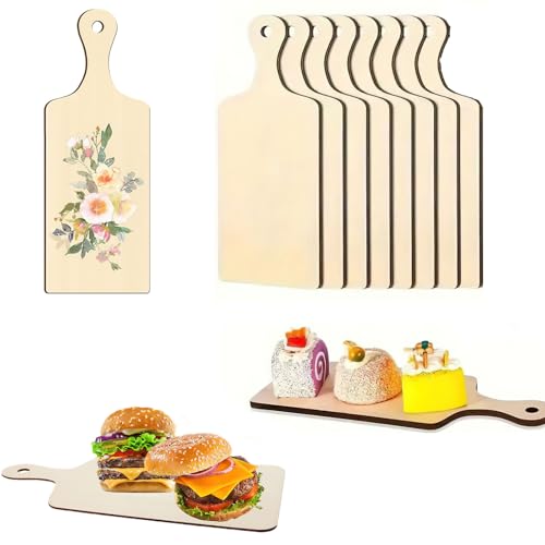 8 Piezas Tabla de Cortar de Madera con Mango Cuadrada miniatura 1