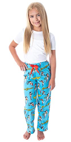 DC Comics Girls' Wonder Woman Vintage Character Allover Pattern Kids Lounge Sleep Pajama Pants3
