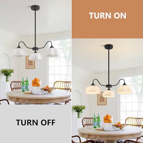 Image of 3-Light Semi Flush Mount Chandelier Mid Century Modern Sputnik Chandelier Fixture Vintage Dome Pendant Light Contemporary Black Chandelier for Kitchens Living Room