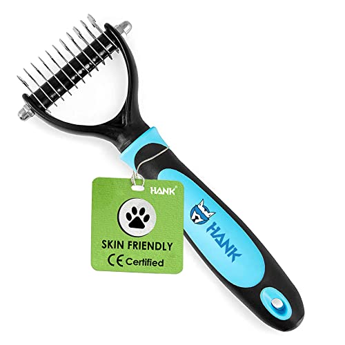 HANK Dog Comb – Dog Hair Brush for Small to Large Pets – Dual Side Stainless Steel Cat Comb – Pet Hair Remover – Deshedding Brush for Dogs – Quick – Easy Pet Grooming Brush