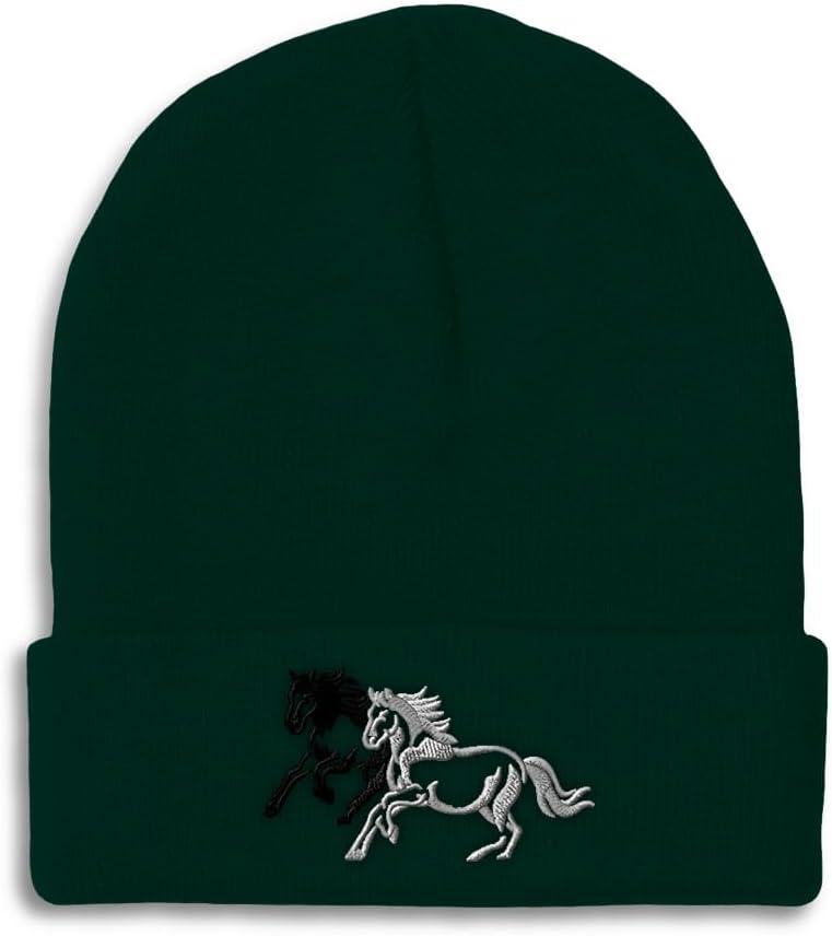 Custom Beanies for Men Animal Running Horses Embroidery Skull Cap Winter Hats for Women Acrylic One Size