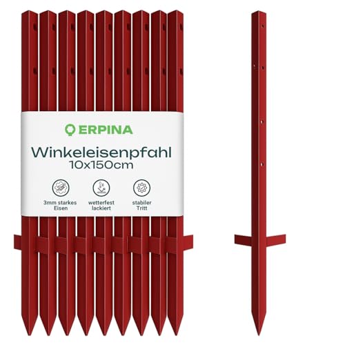 ERPINA 10er Pack Winkeleisenpfahl 150cm lang - der robuste Weidezaunpfahl für harte Böden verleiht dem Weidezaun sicheren Halt - für die langlebige und sichere Einzäunung von Weideflächen.