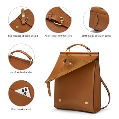 Image of Cnoles Leather Backpack Purse For Women Fashion Ladies Vintage Bag Casual School College Travel Backpacks Bookbag