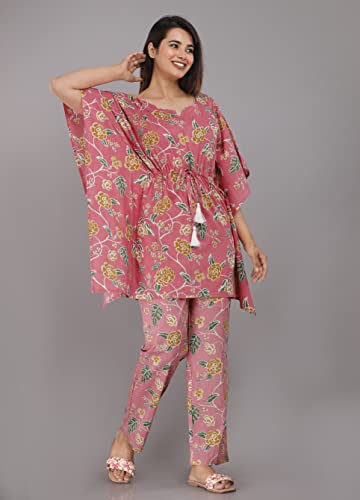 Image of Women's Cotton Printed Kaftan and Pyjama Set|Night Suit Set for Women & Girls | Women's Kaftan Night Suit Set
