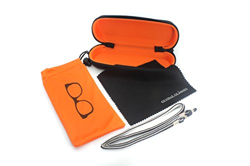 Eyeglasses Case Set, Includes Case, Pouch, Chain and Cleaning Cloth (Naranja)