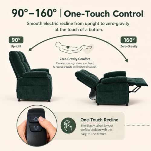 Image of Electric Recliner Chair, 90 to 160 Adjustment with Remote, Green