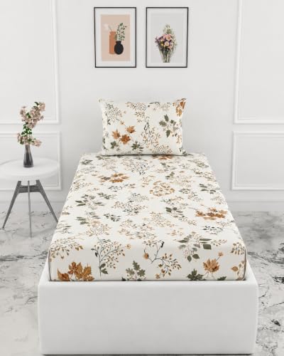 Image of VOMZER Single Size (36x72) 300 TC Soft Cotton Feel Microfiber All Around Elastic Fitted Single Bedsheet with 1 Pillow Cover | Maple Tree