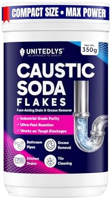 Unitedlysยฎ Caustic Soda Drainage Block Remover 350G | Fast-Acting, Non-Toxic & Odorless Drain Cleaner Powder | Caustic Soda for Drain Cleaning | Sink & Pipe Drainage Cleaner