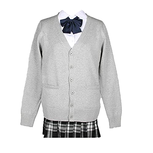 Image of Blostirno Women's Cardigan School Uniform Sweater Cardigans V-Neck Long Sleeve Button Down Knit with Pockets