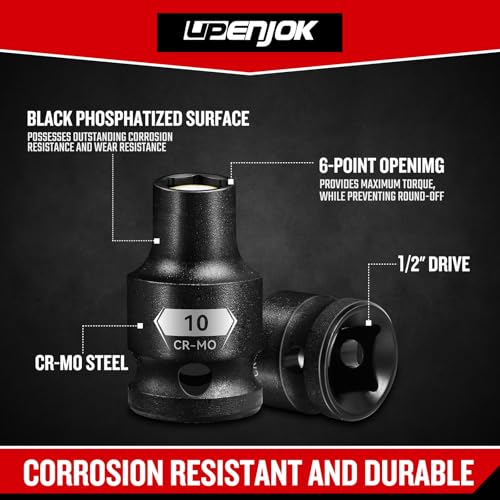 Upenjok 2-Pack 1/2” Drive Magnetic 10mm Impact Socket Set, Shallow, CR-MO Steel, 6-Point, for Impact Wrench — view 6