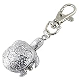 Textured Silver Tone Turtle Pendant Hunter Case Key Ring Watch